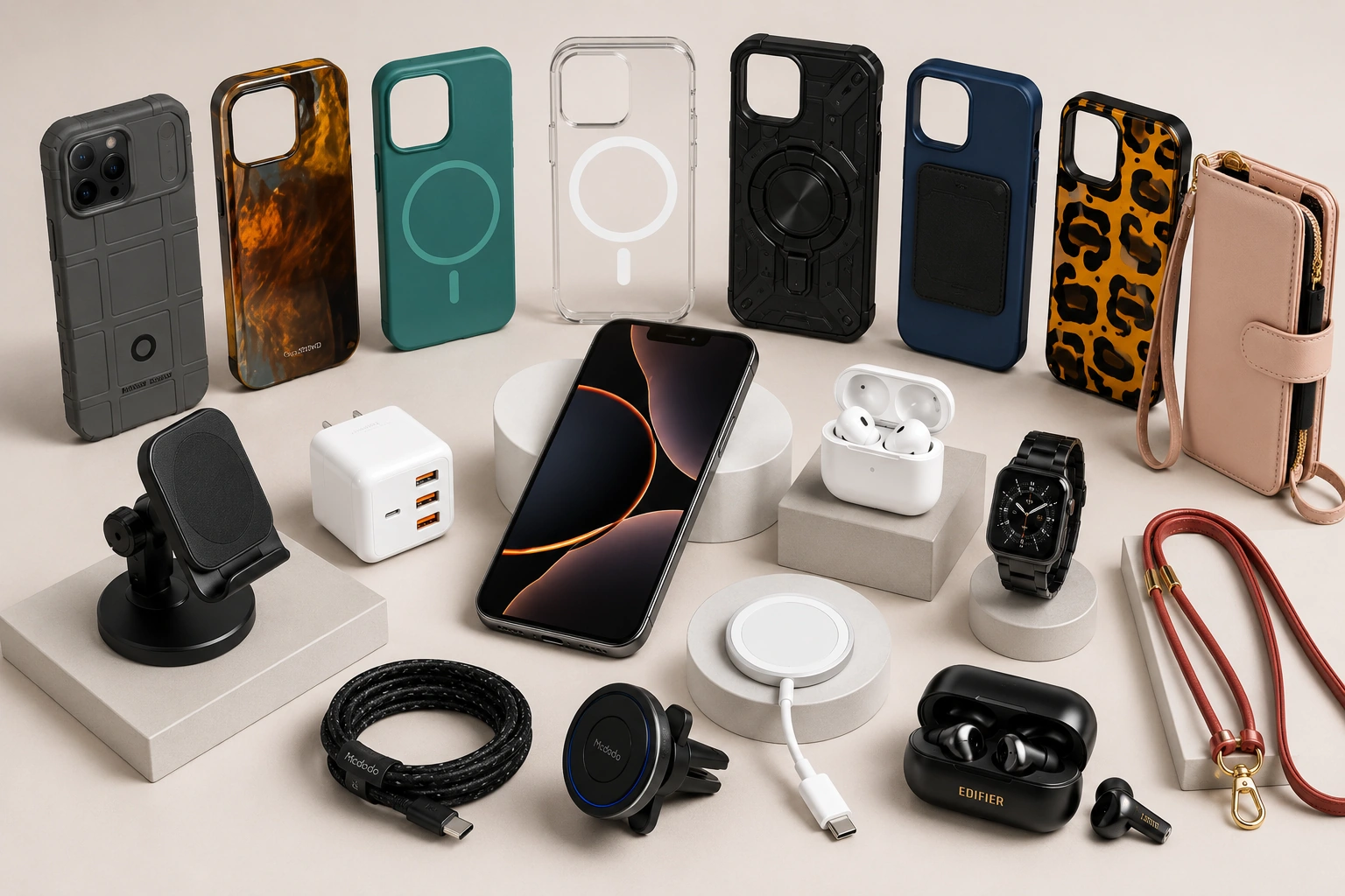 Real Fonestop phone cases, charging cables, magnetic mount and watch accessories